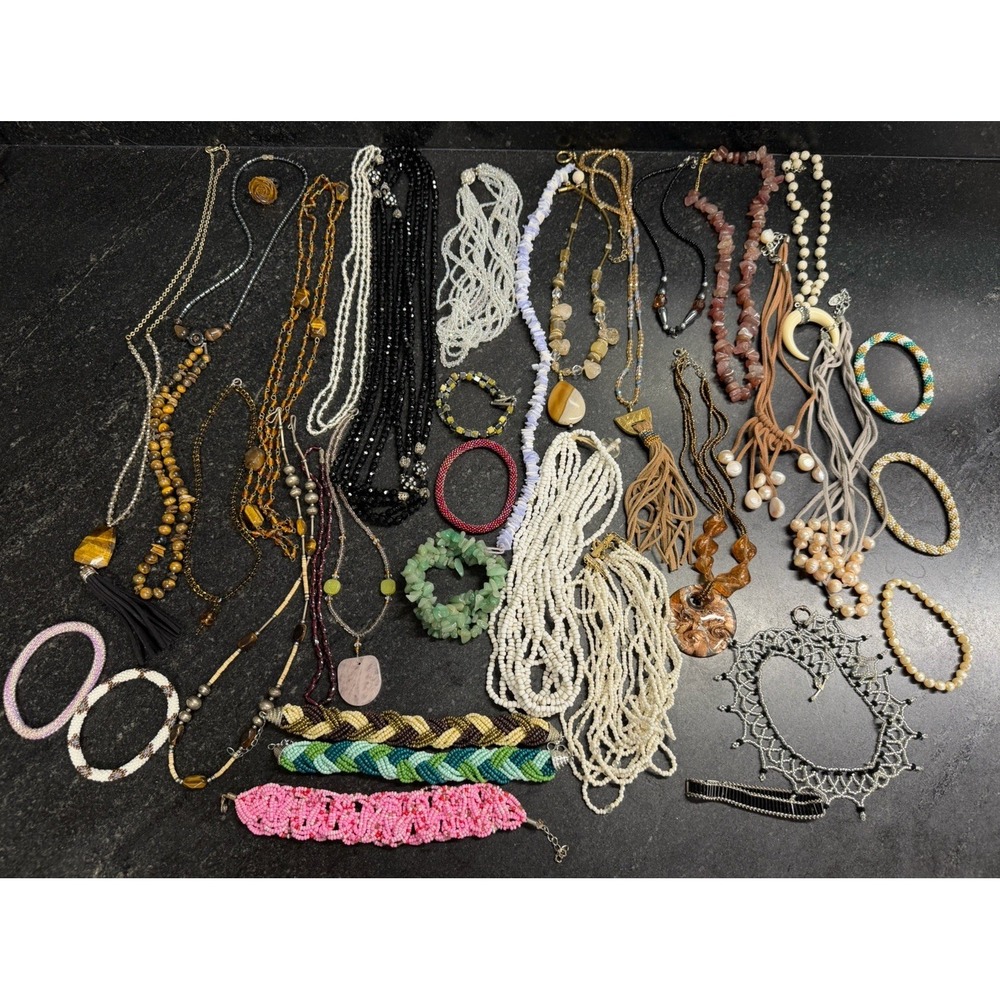 Large Boho Mixed Jewelry Lot – Necklaces, Bracelets & Beaded Statement Jewelry